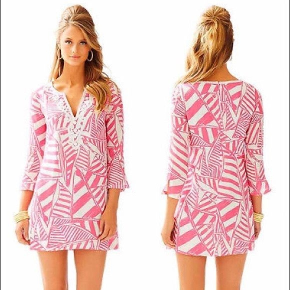 Lilly Pulitzer Julianna Capri Pink Mini Print Tunic Dress Size S swim coverup